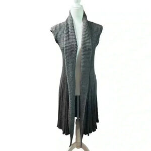 Love Stitch Long Length Open Front Sweater Vest Gray Size M